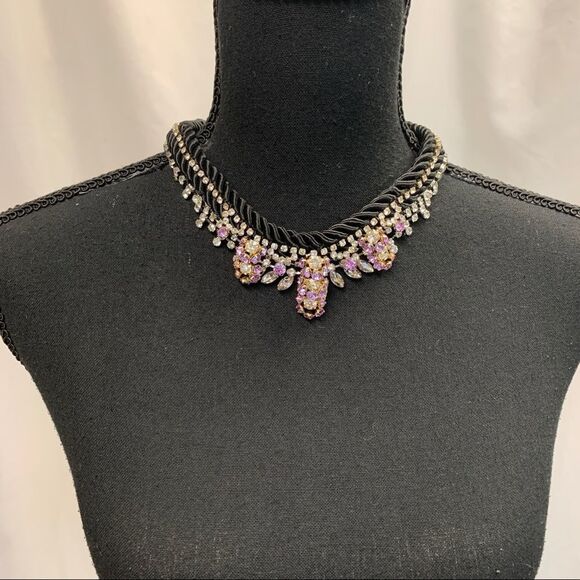 Banana Republic black Satin Rope & purple Crystal Rhinestone Necklace - Picture 3 of 9
